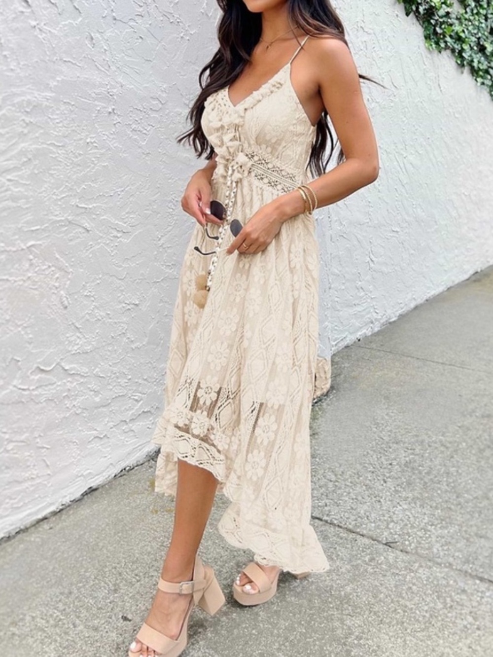 Cream Lace Pom Pom Dress
